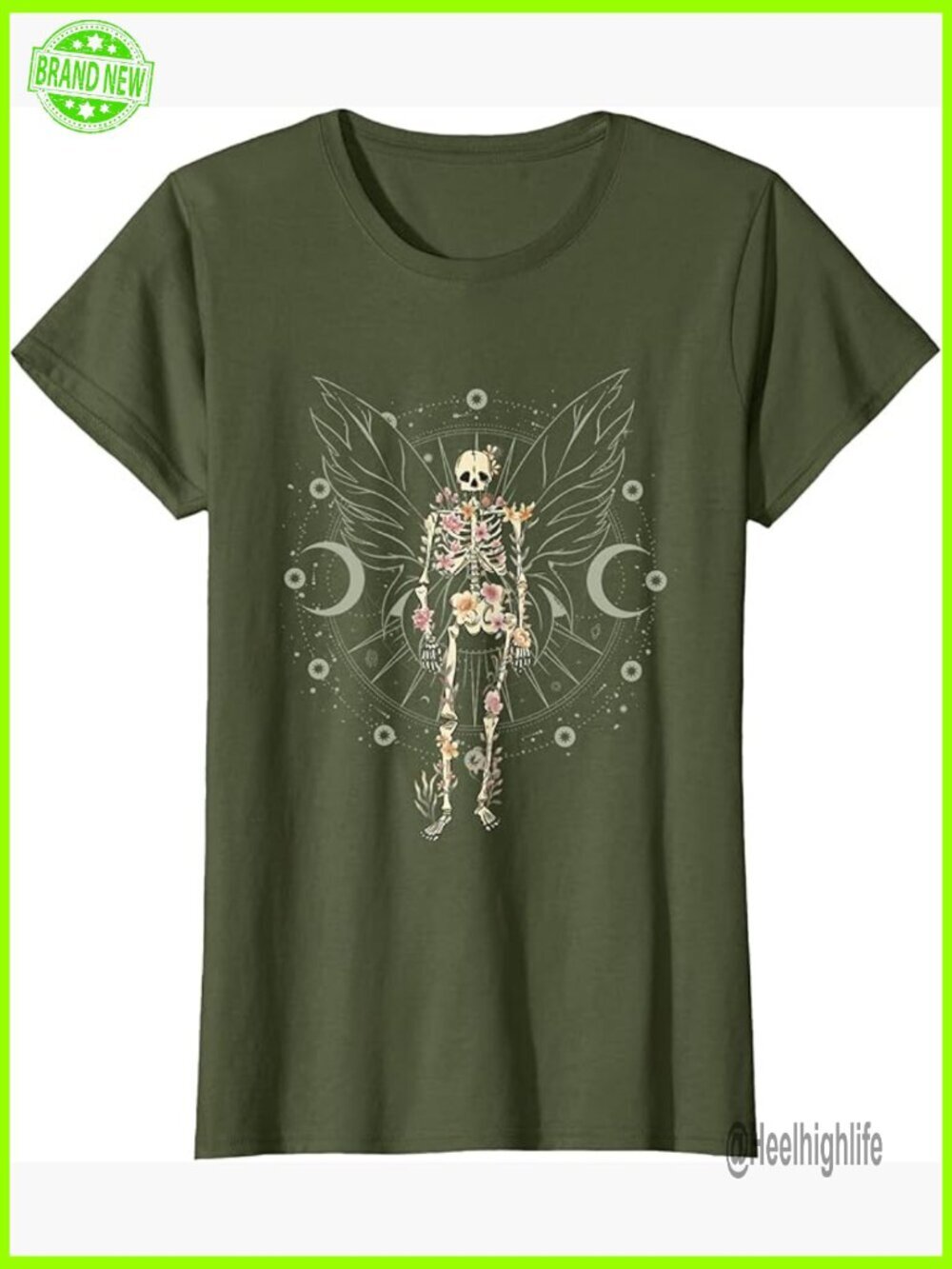 Fairy Grunge Gothic Butterfly Skeleton T-Shirt Short Sleeve Grunge Fairycore